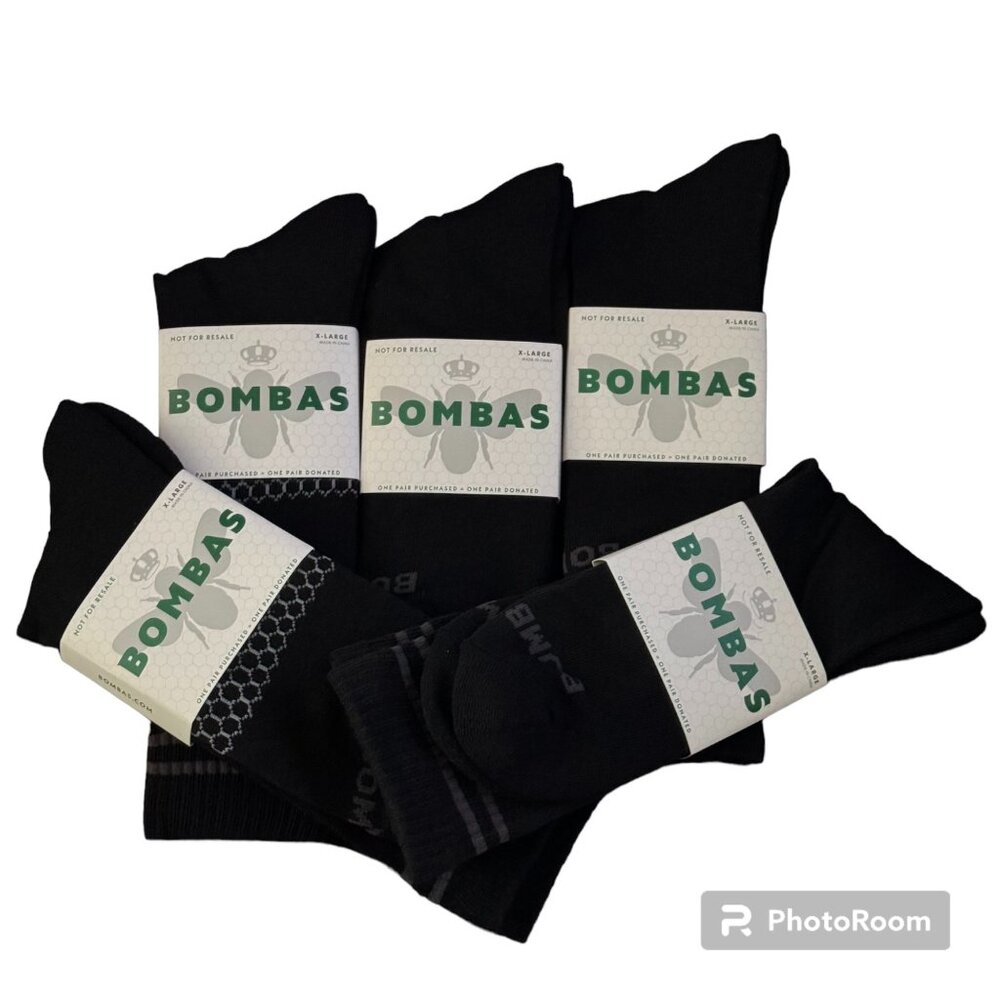 Bombas midCalf mens Socks size XL solid black Honeycomb cushion antimicrobial 5X